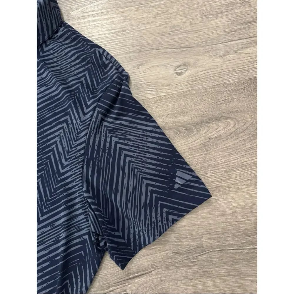 Adidas Navy ZigZag Print Performance Golf Polo Lightweight Stretch Size 2XL
